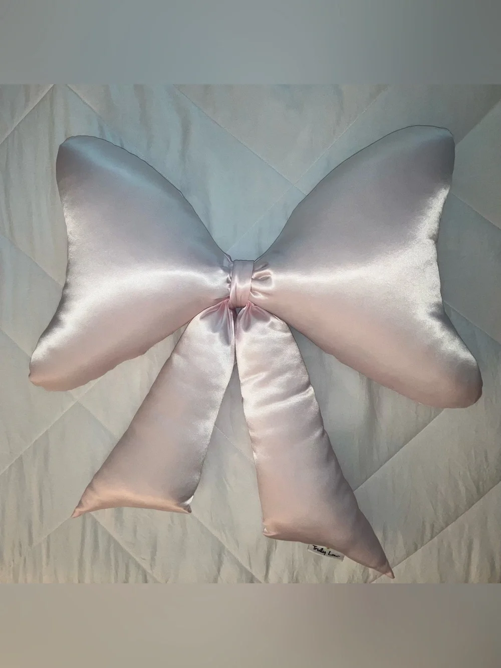 Truly Lou Large Pale Pink Satin Bow Pillow